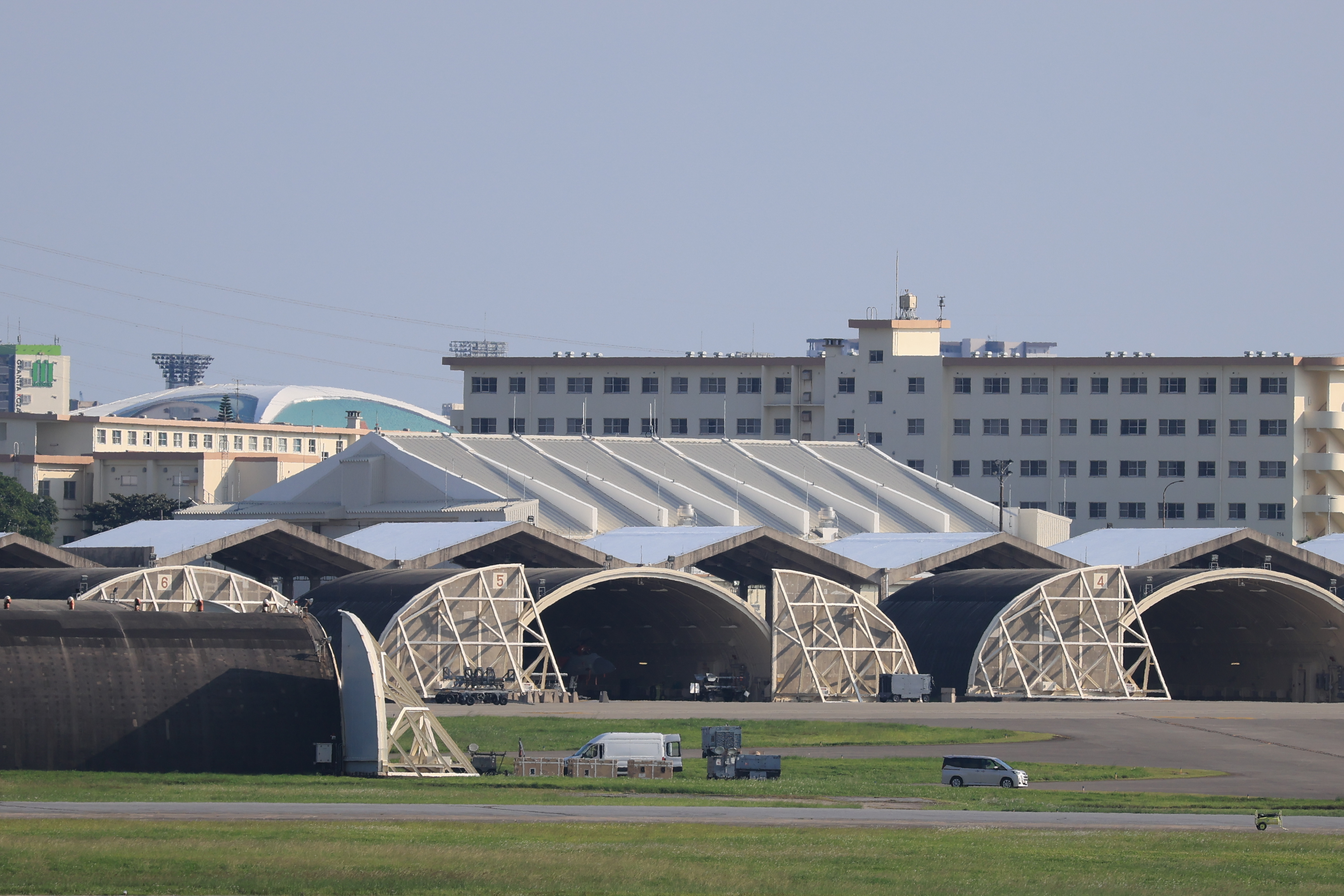 Aircraft in hangar at Kadena