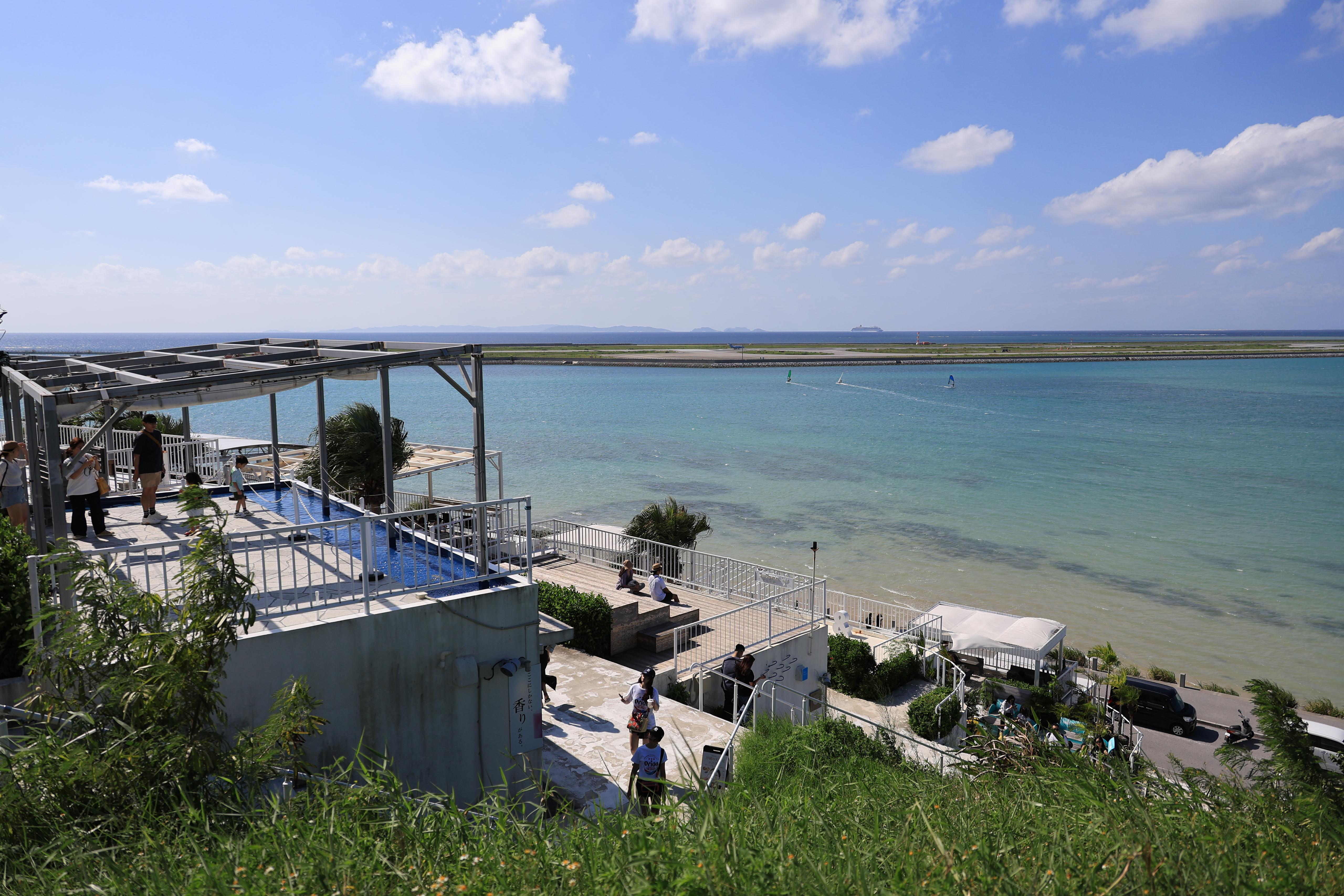 Aerial view of Umikaji Terrace and turquoise sea