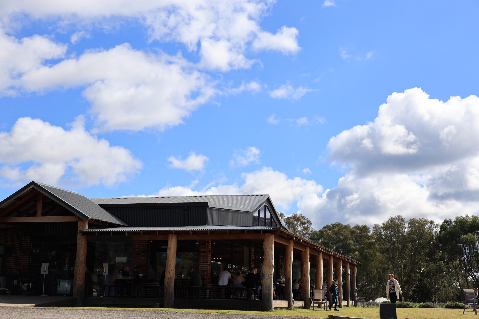 Exterior view of the Lavender Estate cafe and deck seating area